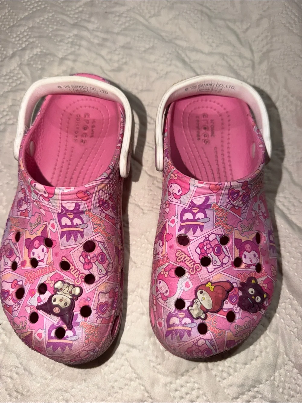 CROCS Pink Kids Character Print Clog Sandals with White Strap